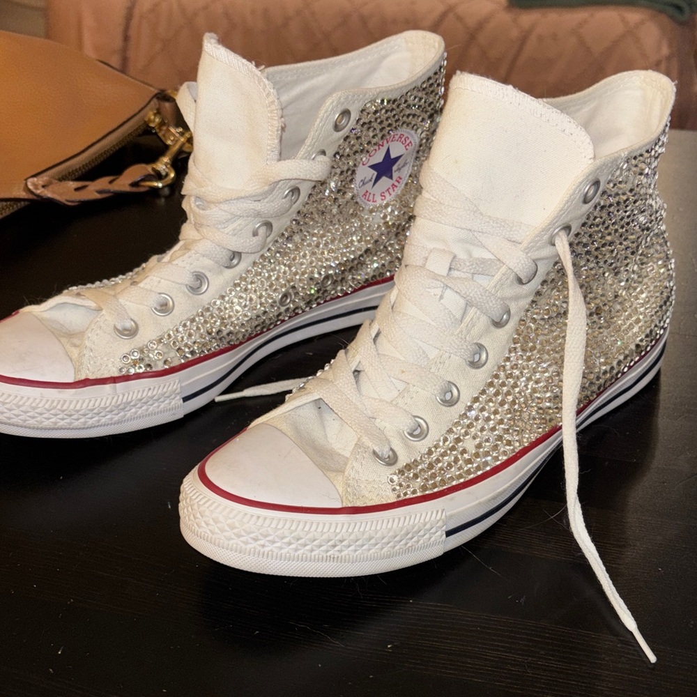 Converse White with crystals High-Top M 8.5, W 10.5